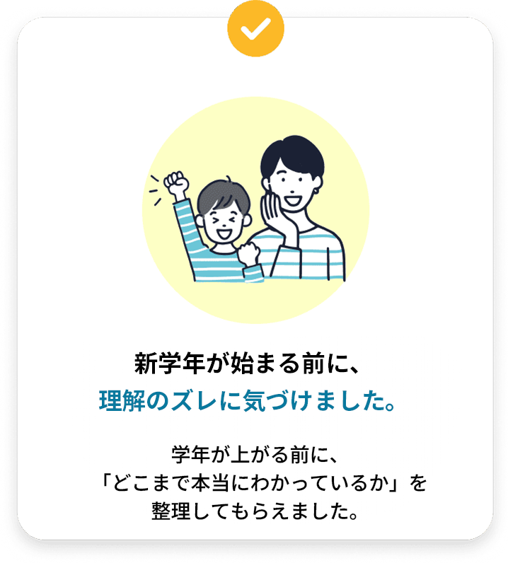 保護者様のご意見「新学年が始まる前に、理解のズレに気づけました。」